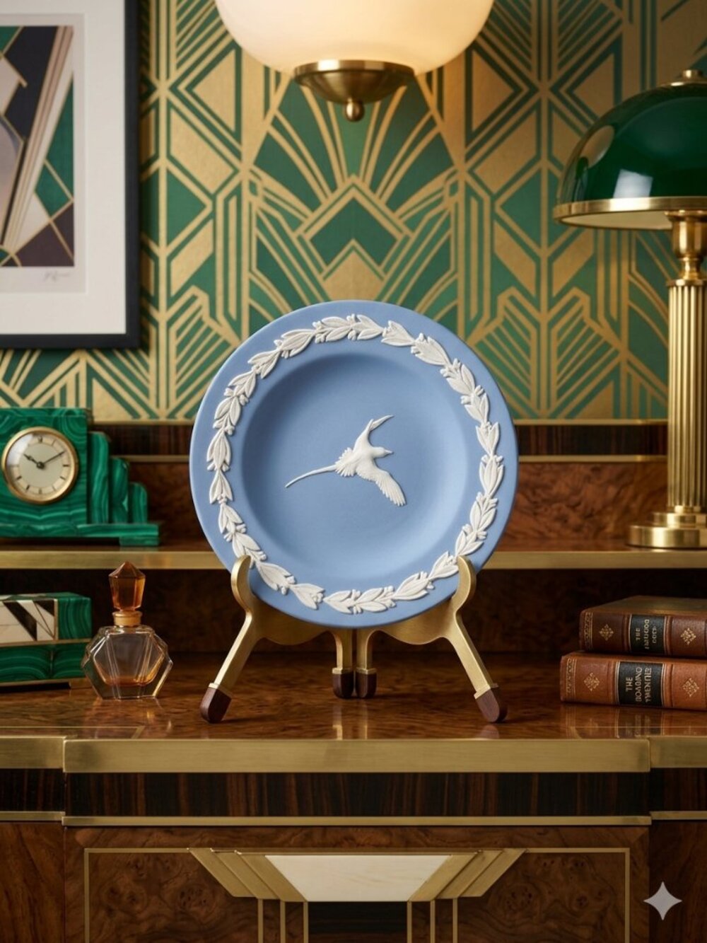 Wedgwood Blue Jasperware Small Round Trinket Dish with White Motif